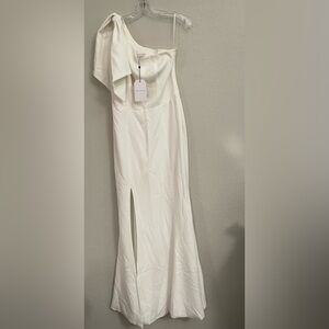Dress the Population Georgina Asymmetrical Bow Dress in Off White - Size M